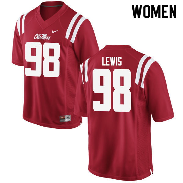 John Lewis Ole Miss Rebels NCAA Women's Red #98 Stitched Limited College Football Jersey HFV5158QM
